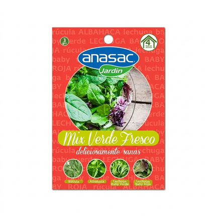 Mix Semillas Verde Fresco - Rúcula, Albahaca, Lechuga Baby Verde y Baby Roja (3 GR) | Gardekin.com