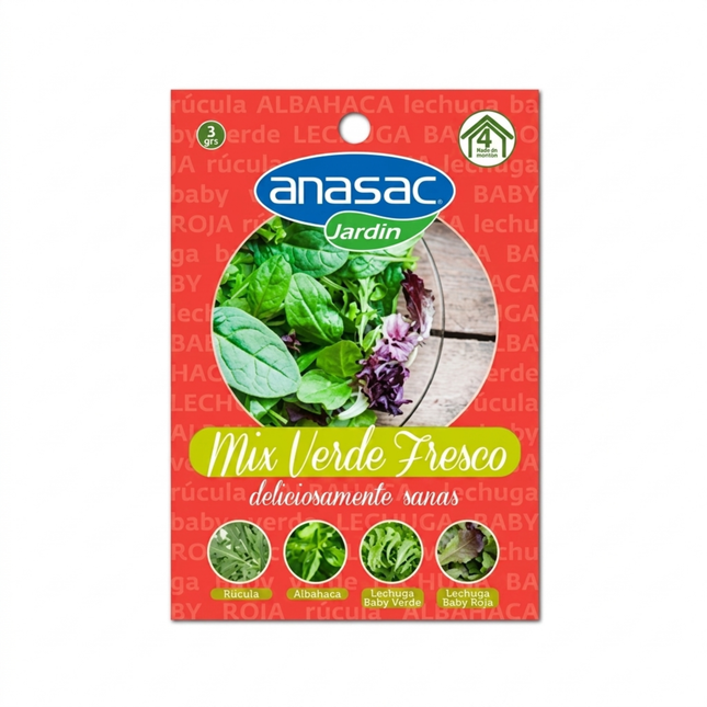 Mix Semillas Verde Fresco - Rúcula, Albahaca, Lechuga Baby Verde y Baby Roja (3 GR) | Gardekin.com