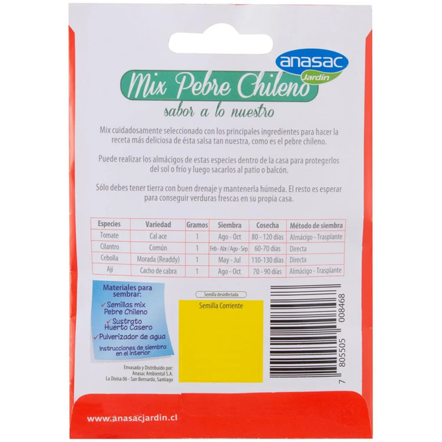 Mix Semillas Pebre Chileno - Tomate, Cilantro, Cebolla, Ají  (4 GR) | Gardekin.com