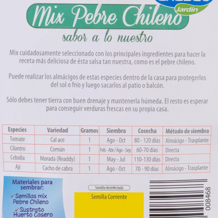 Mix Semillas Pebre Chileno - Tomate, Cilantro, Cebolla, Ají  (4 GR) | Gardekin.com