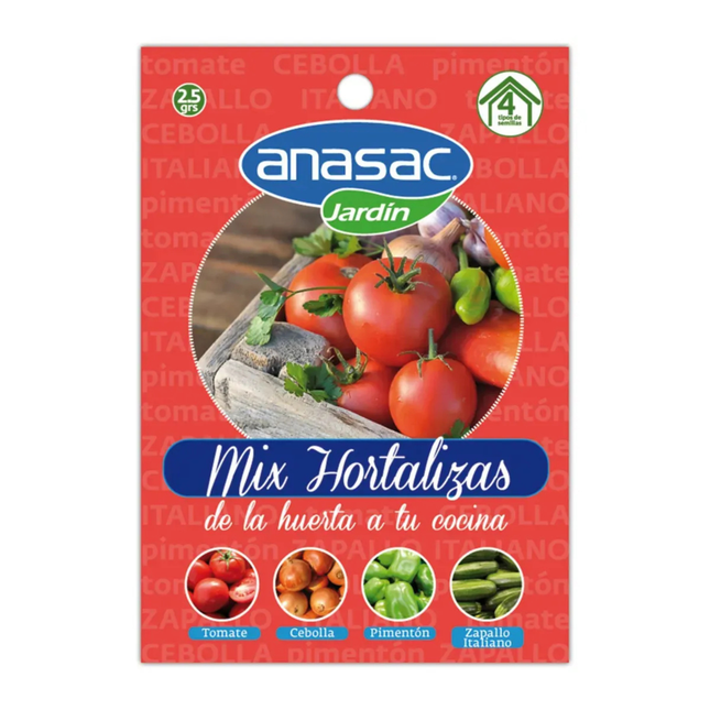 Mix de Semillas de Hortalizas (2,5 GR) - Tomate, Cebolla, Pimentón, Zapallo Italiano| Gardekin.com