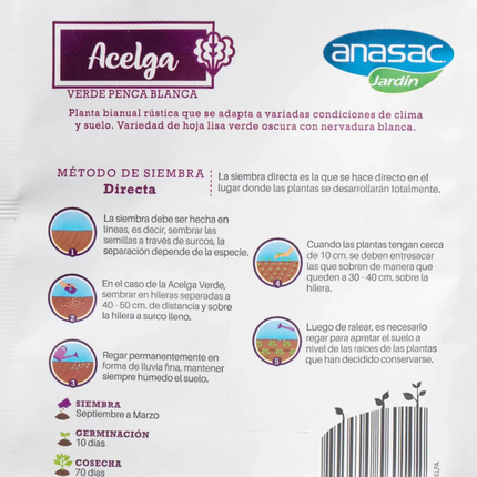 Semillas de Acelga Verde Penca Blanca (5 GR) | Gardekin.com