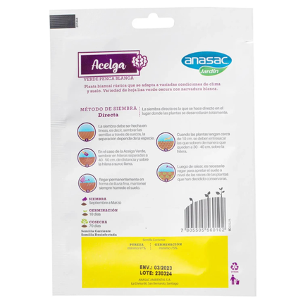 Semillas de Acelga Verde Penca Blanca (5 GR) | Gardekin.com